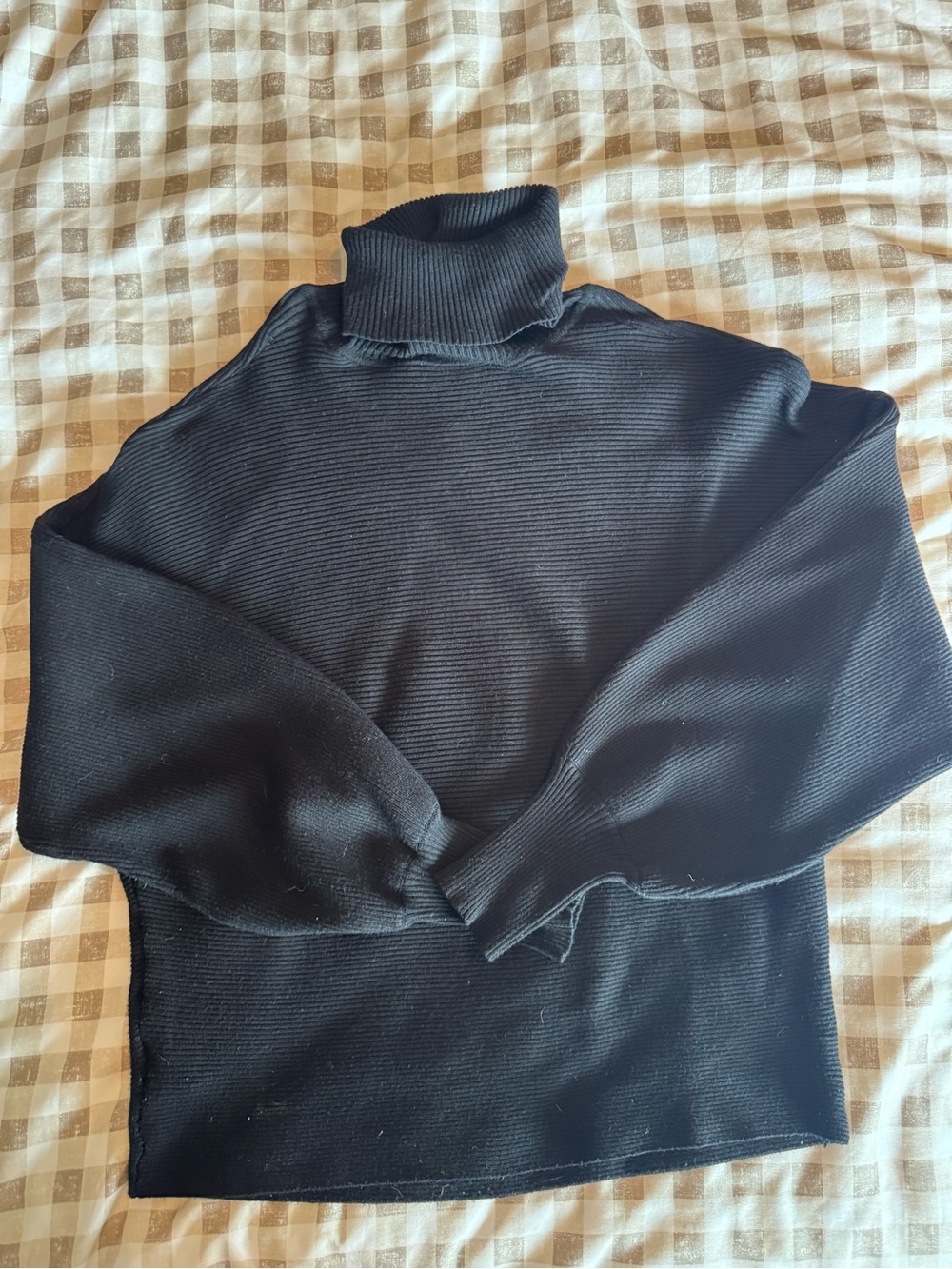 Pink Rose Black Ribbed Turtleneck Sweater